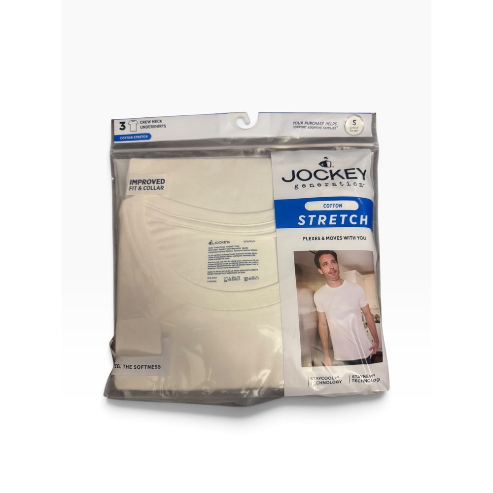 Jockey Generation 3 Pack Mens Cotton Stretch Crew Neck Undershirts White Small